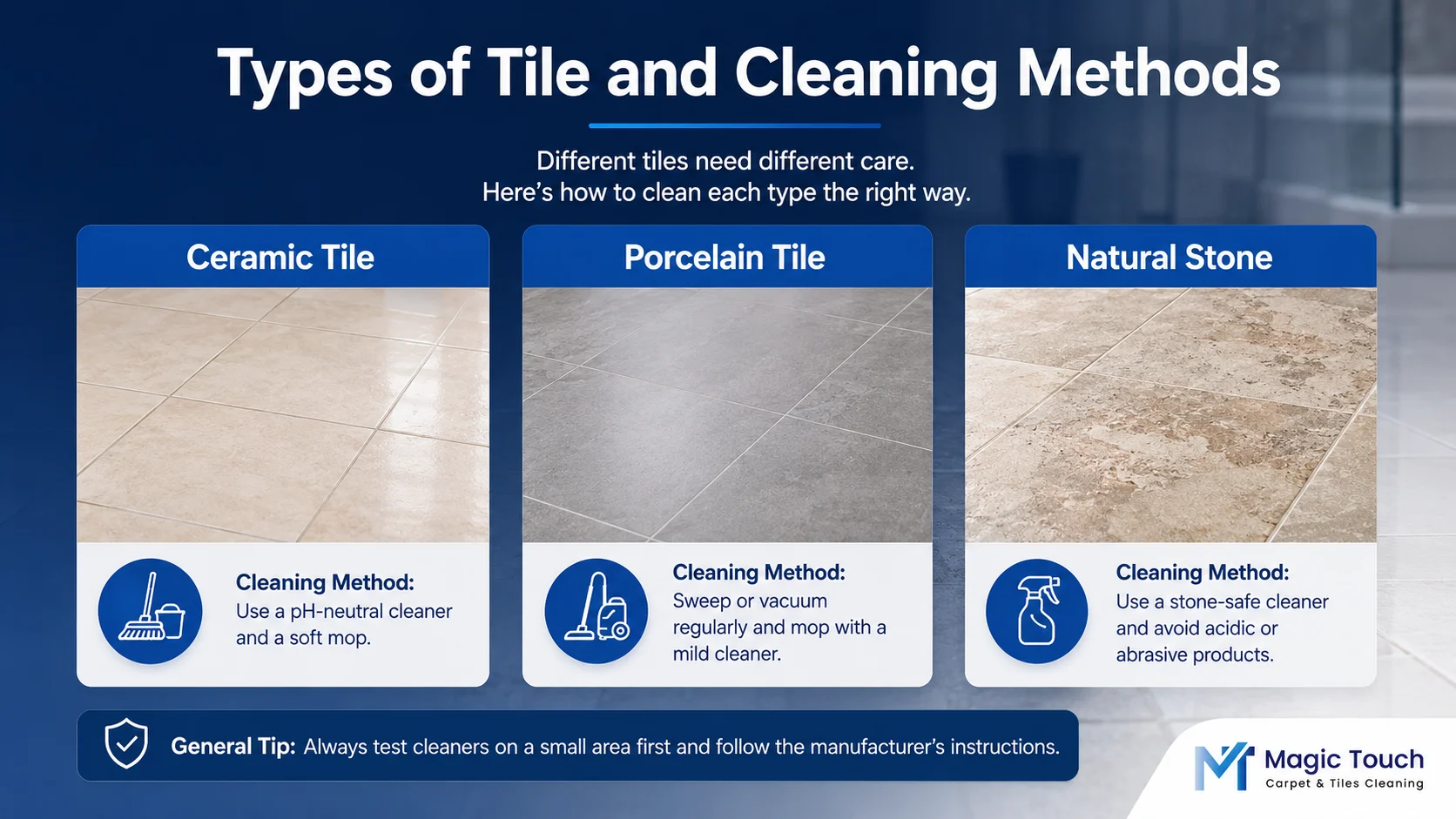 Types of tile and cleaning methods for ceramic porcelain and natural stone