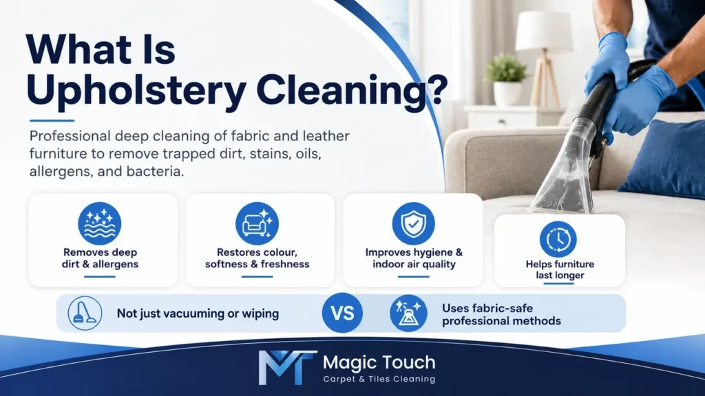Professional upholstery cleaning removes dirt stains allergens and bacteria
