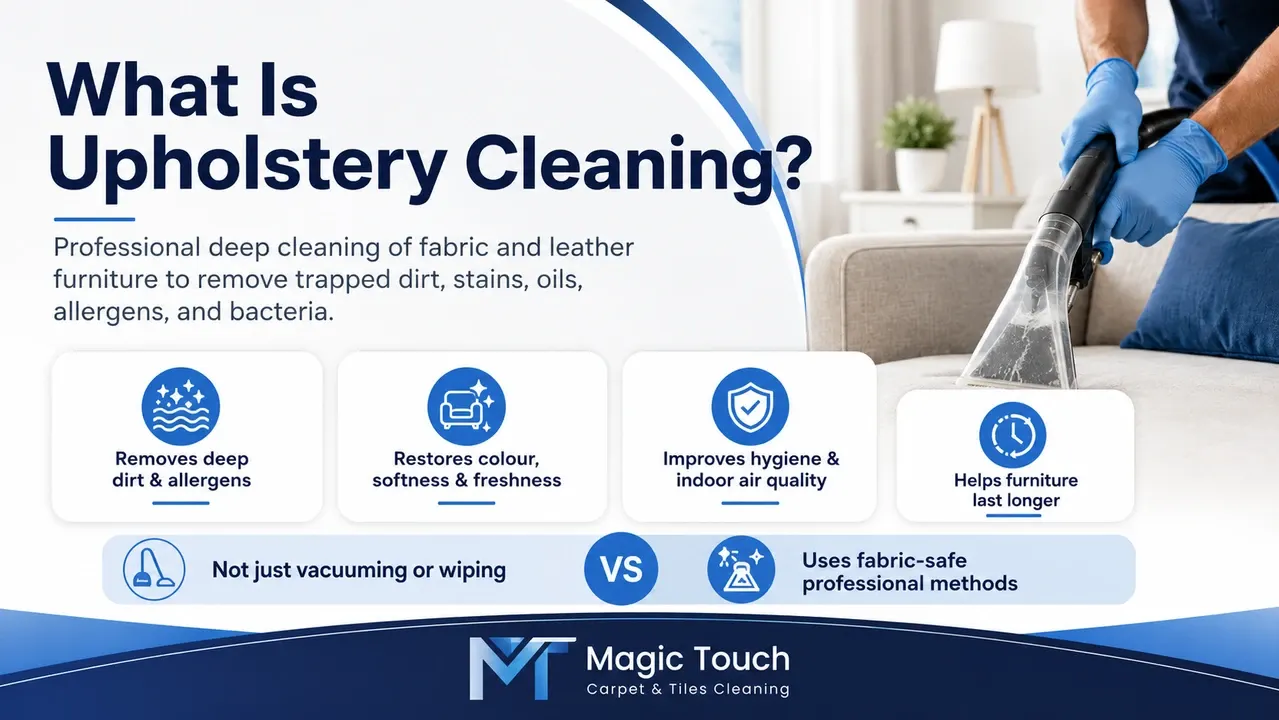 Professional upholstery cleaning removes dirt stains allergens and bacteria