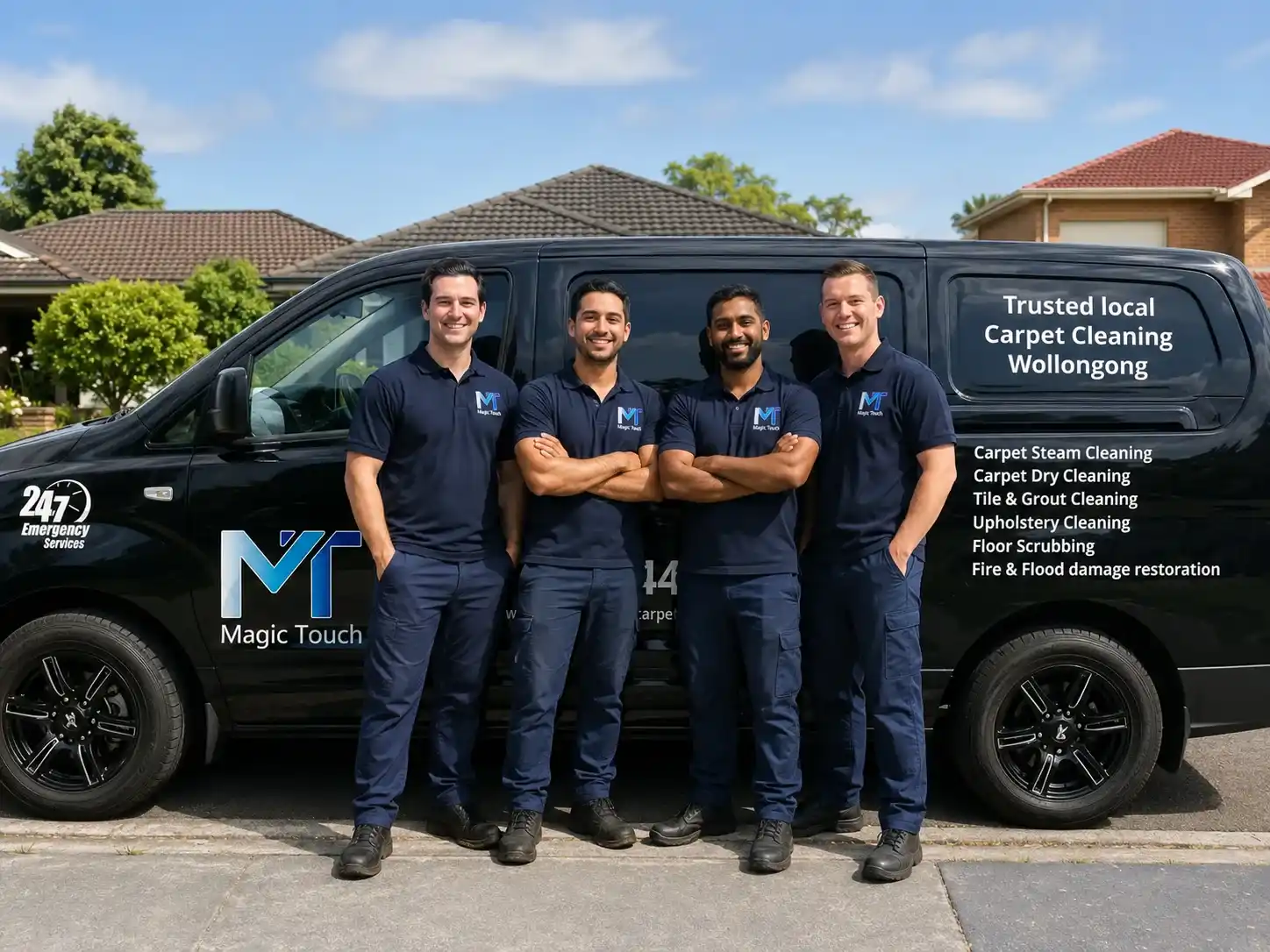 Magic Touch cleaning team standing in front of their branded service van in Wollongong